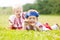 Two children in Russian folk clothes