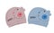 Two children\'s hats for the twins, pink and blue