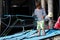 Two children on sea catamaran / yacht
