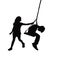 Two children swinging body black color silhouette vector