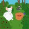 Two chinchillas pick raspberries in summer. vector illustration