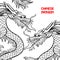 Two Chinese dragons hand drawn contour illustration