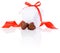 Two chocolate candies in heart shape, white box