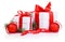 Two Christmas gift with Red Ball, tree branch, ribbon bow and be