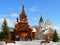 Two churches, wooden and stone, of Holy Apostles Constantine and Elena in winter