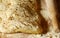 Two ciabatta bread loaf fresh bake close up photo on kitchen board