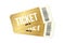 Two cinema golden tickets. Gold movie or theatre coupons. Two realistic vector ticket template