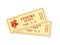 Two cinema tickets, realistic movie ticket mockup. Old vintage movies show entrance pass, film festival admission coupon