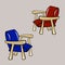 Two classic armchairs in the living room. Red and blue. Storage organization, minimalism. Room interior, furniture. Isolated vecto
