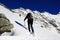 Two climbers ascending on Peleaga peak, in Retezat mountains, Romania