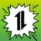 Two closest arrows up-down sign. Black Icon on white popart Splash at green background with white spots. Illustration