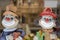 Two clowns. Faces close-up. Blurred background