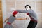 Two clowns, mime artists, boxing parody, comedy