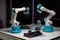 two cobots working together to assemble product, with one picking up components and the other placing them in position