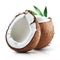 Two coconuts, isolated on white background. Generative AI