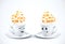 Two coffee cup smiling with color speech bubbles
