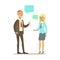 Two colleagues discussing at meeting. Colorful cartoon character vector Illustration