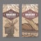 Two color bakery label templates with wooden windmill, wheat and bread on cardboard background