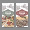 Two color banners with Venice landscape, pizza and lasagna on white.