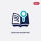 Two color book and magnifying vector icon from education concept. isolated blue book and magnifying vector sign symbol can be use