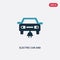 Two color electric car and plug vector icon from mechanicons concept. isolated blue electric car and plug vector sign symbol can