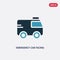Two color emergency car facing right vector icon from mechanicons concept. isolated blue emergency car facing right vector sign