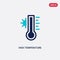 Two color high temperature on a thermometer vector icon from general concept. isolated blue high temperature on a thermometer