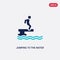 two color jumping to the water vector icon from activity and hobbies concept. isolated blue jumping to the water vector sign