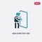 Two color man going fast and with force against a door vector icon from people concept. isolated blue man going fast and with