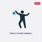 Two color people playing handball vector icon from recreational games concept. isolated blue people playing handball vector sign