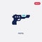 Two color pistol vector icon from army concept. isolated blue pistol vector sign symbol can be use for web, mobile and logo. eps