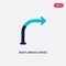 Two color right arrow curved vector icon from arrows concept. isolated blue right arrow curved vector sign symbol can be use for