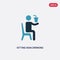 Two color sitting man drinking a soda vector icon from people concept. isolated blue sitting man drinking a soda vector sign