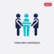 Two color three men conference vector icon from behavior concept. isolated blue three men conference vector sign symbol can be use