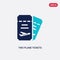 Two color two plane tickets vector icon from airport terminal concept. isolated blue two plane tickets vector sign symbol can be