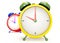 Two colorful alarm clocks on white background.