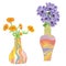 Two colorful ceramic vases with flower