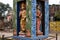 Two colorful hindu sculptures at Totagopinath Temple in Puri, India