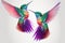 two colorful hummingbirds flying next to each other on a white background with a white background behind them and a wh