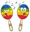 Two Colorful Mexican Maracas Cartoon Mascot Characters Singing.