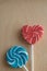 Two colorful sugar lollipops