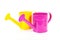 Two colorful watering cans