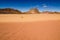 Two colors of sand in desert with sandstone and granite rock Wadi Rum in Jordan