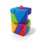 Two coloured cubes. Multicoloured geometric figures. The concept of balance. 3D