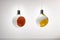 Two colourful modern pendant lights isolated, clipping path include