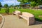 Two Concrete Benches In Local Park