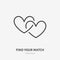 Two connected hearts flat line icon. Vector thin sign of love, dating site logo. Romantic date, valentines day