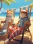 Two cool cats on summer vacation. Generative AI