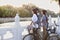 Two couples by HouHai Lake with Bicycles in Beijing