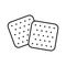 Two crackers. Line art icon of crisp snack, biscuit. Black simple illustration for package design, type of light food that is easy